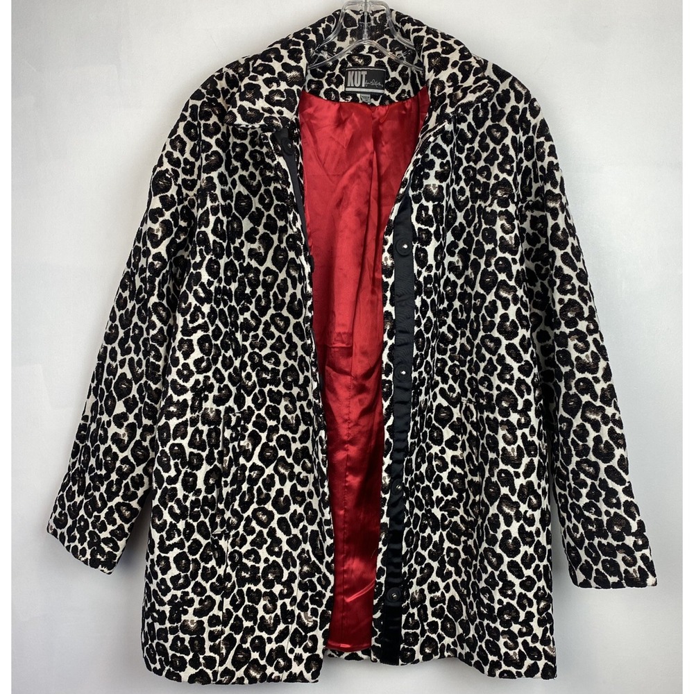 Kut From Kloth Coat Womens Medium Animal Print Snap Jacket Old Money Loud Luxury